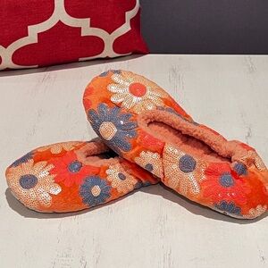 Snoozies Sequin Daisy Ballerina Slippers (NWT)